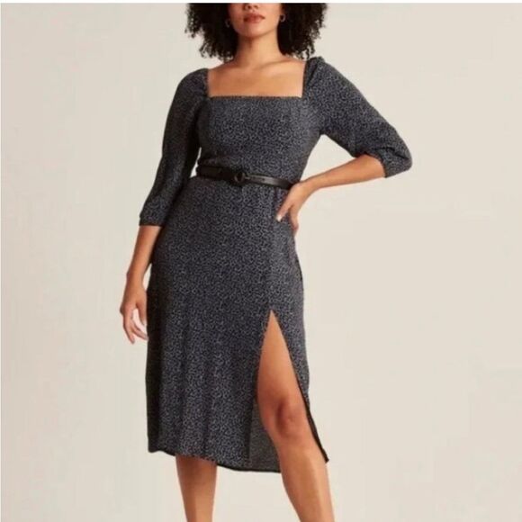 Abercrombie & Fitch leopard print 3/4 Sleeve Squareneck Smocked Dress Size Small - Picture 1 of 12